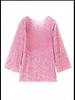 2024 Spring Women's Sequin Round Neck Long Sleeve Loose Fit Short Dress