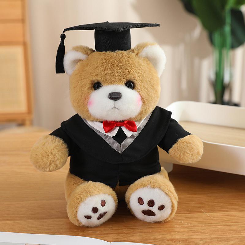 Graduation Doctor Bear Plush Toy with Hat & Red Bow Tie - Customizable Logo Option