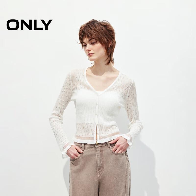 ONLY Women's V-Neck Ruffle Trim Cardigan Knit Top