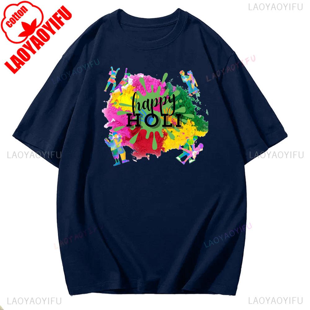 Holi Celebration Graphic TShirt Spring 2025 Streetwear Short Sleeve Unisex Fashion for Youth Adults Hindu Festival of Colors