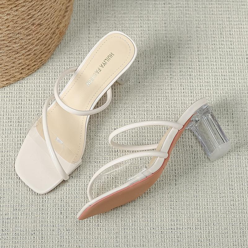 

Прозрачные тапочки женские летняя мода 2025 новые толстый каблук с открытым носком босоножки на высоком каблуке с юбкой X189-17 39 абрикосовый