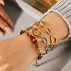 Color-block geometric oval bracelet for women, vintage Maillard style gradient amber hand jewelry, titanium steel accessories