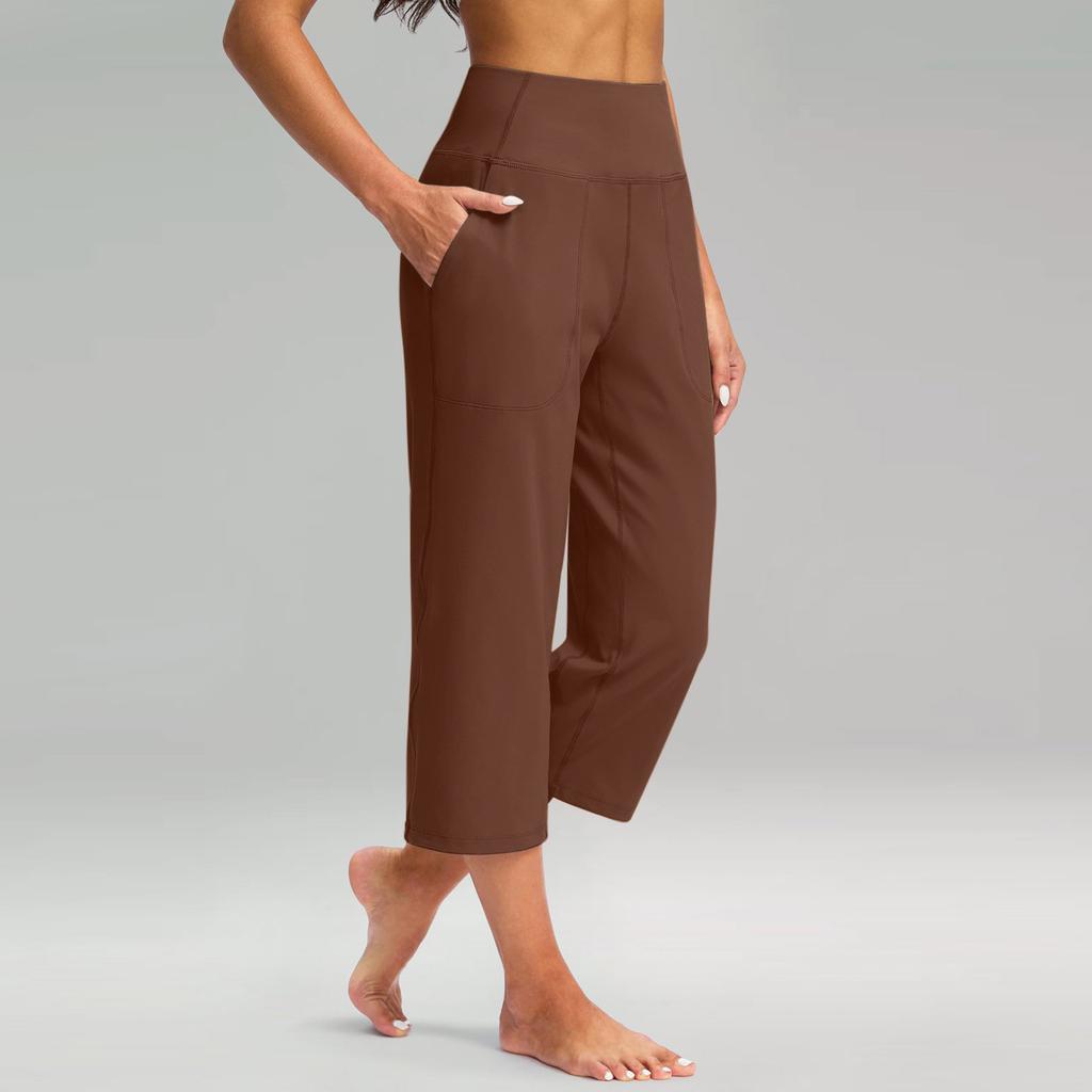 Women's High Waist Wide Leg Capri Pants with Pockets Comfortable Stretch Cropped Trousers for Casual or Yoga Wear