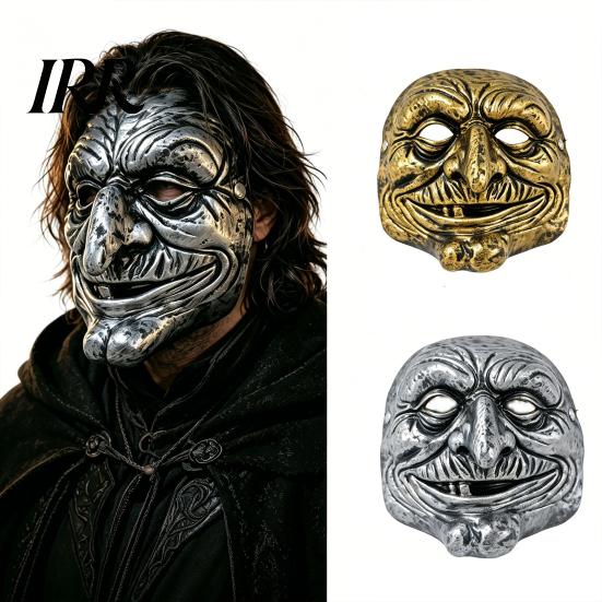 Breathable Horror Mask Halloween Vintage Clown Face Mask, Gold Silver Creepy Prop Wrinkled for Party, Scary Masquerade Costume Haunted House