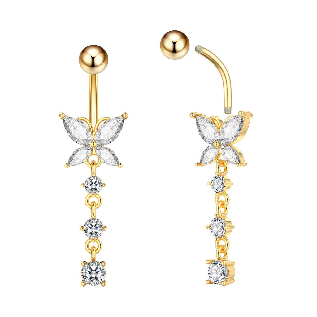 Butterfly Zircon Belly Button Ring - Creative Navel Piercing Jewelry