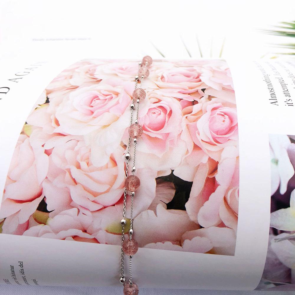 Korean Version Copper Double-layer Natural Strawberry Crystal Powder Crystal Bracelet Female