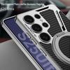 Samsung S25 Ultra Protective Case with Magnetic Rotating Stand – Anti-fall, Electroplated Leather Cover