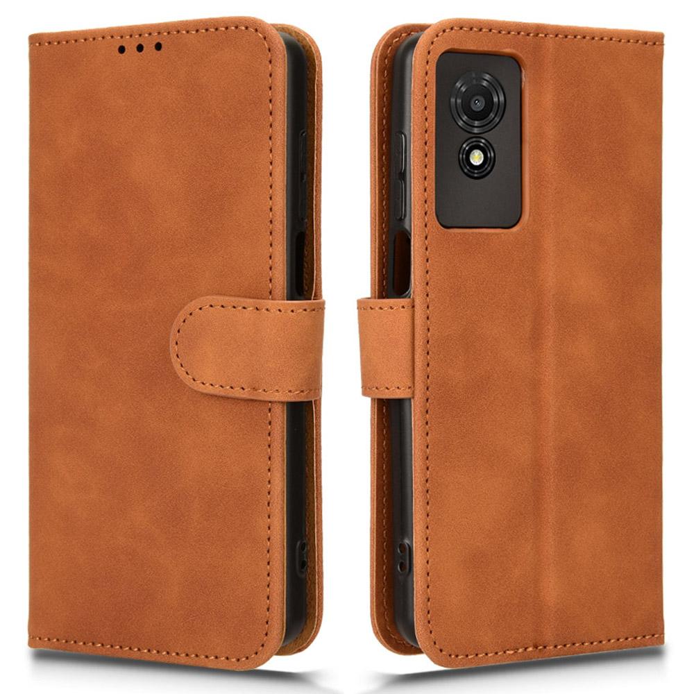 

For TCL 501 Leather Case Wallet Skin-touch Phone Cover Mobile Accessories Wholesale Brown