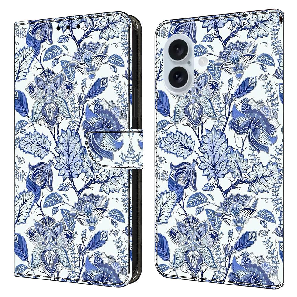 For iPhone 16 Leather Case Pattern Printing Wallet Stand Flip Phone Cover