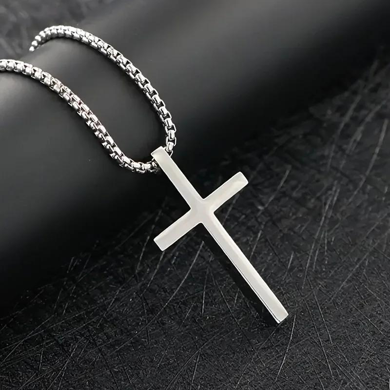 Europe And The United States Fashion Glossy Cross Pendant Necklace Men And Women Personalized Simple Design Accessories Gift