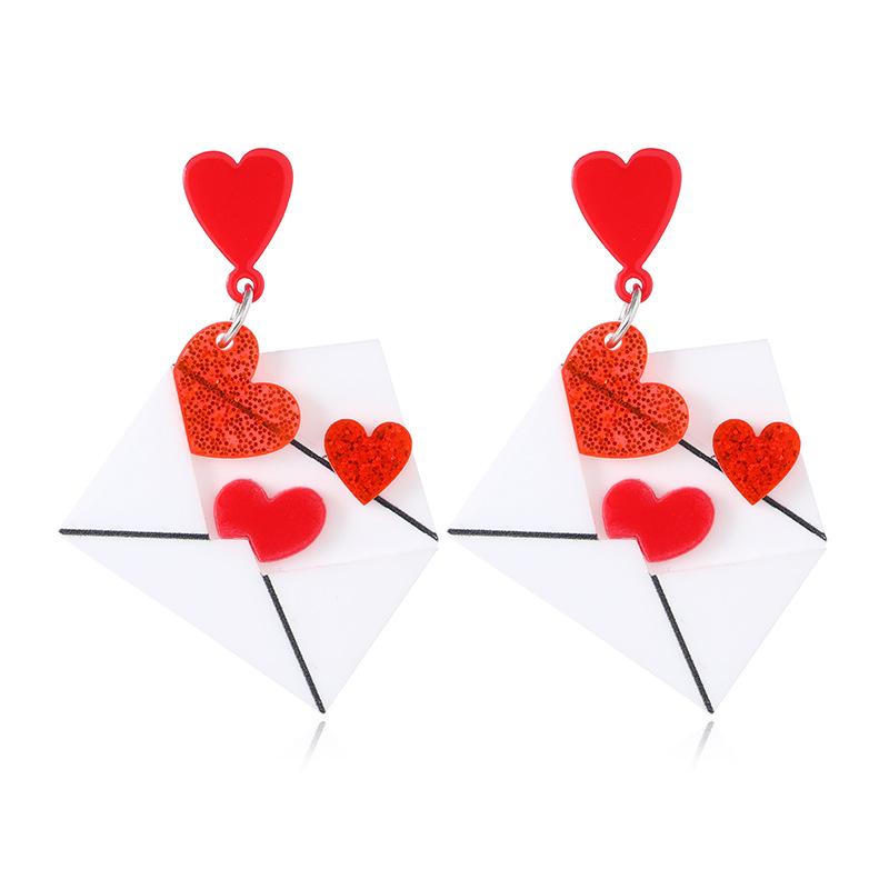 Korean Style Heart Envelope Earrings - Simple, Niche Design Acrylic Jewelry for Women