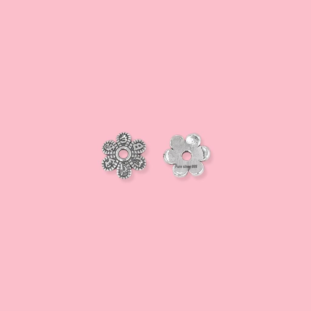 S999 Sterling Silver Six-Character Mantra Flower Bracelet Spacer