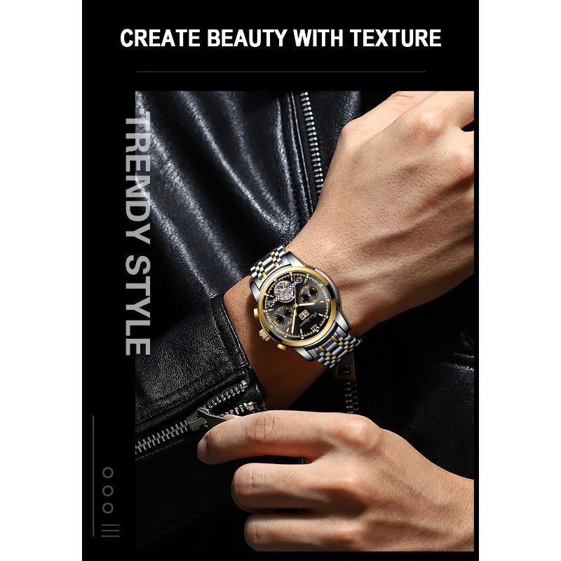 POEDAGAR Automatische mechanische Herrenarmbanduhr Hohl-Tourbillon Edelstahl-Uhr Wasserdicht Leuchtend Datum Uhren