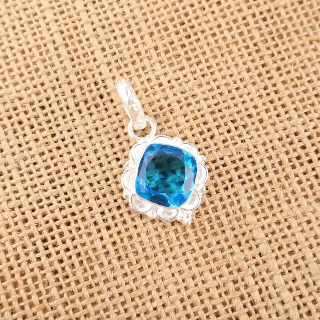 Swiss Blue Topaz Gemstone 925 Sterling Silver Jewelry Handmade Pendant 1.50" PP-2-7