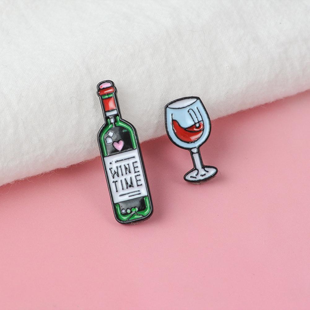 Mini Cute Wine Glass Wine Bottle Brooch Enamel Pin Fashion Badge For Lovers Friends