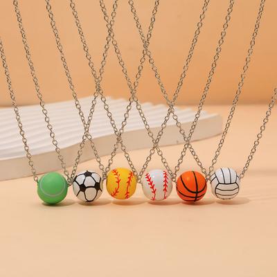 Unisex Sports Football And Basketball Pendant Alloy Necklace, Necklace Accessory