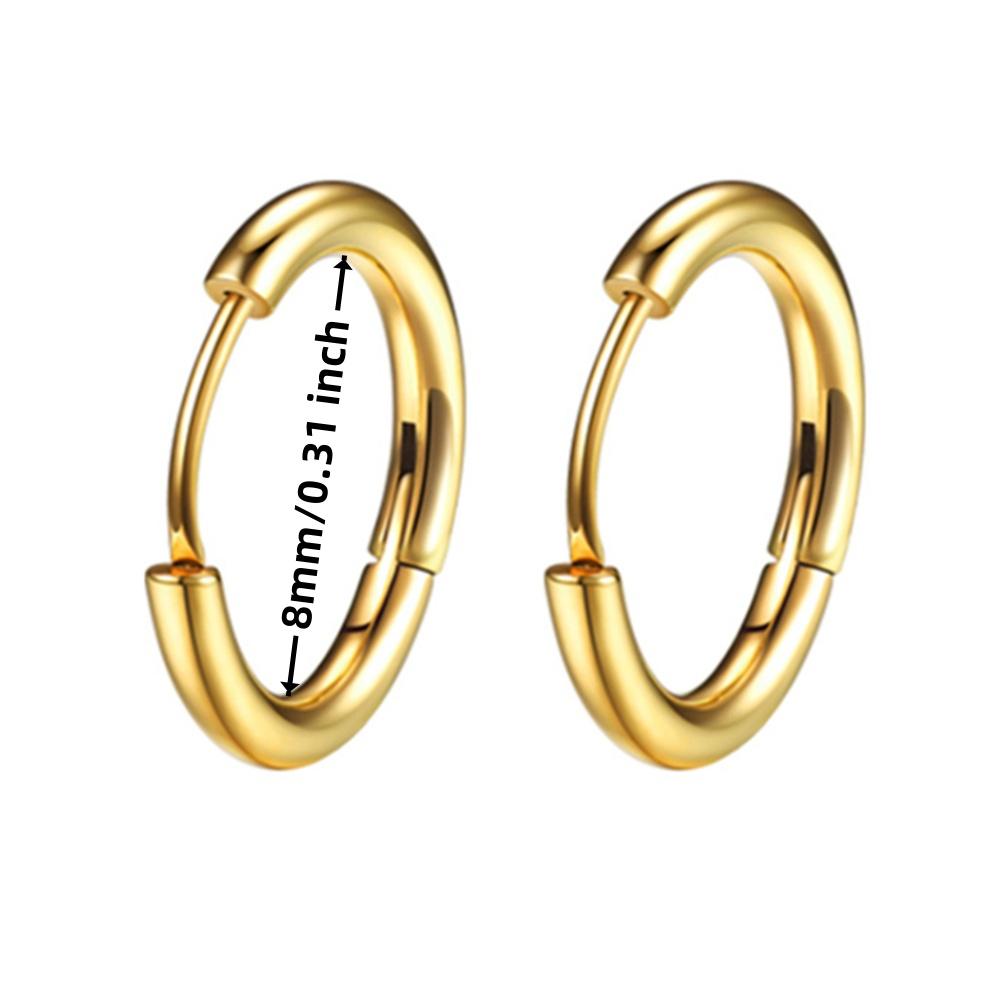 Trend Black/Gold Color Classic Stainless Steel Men Women's Hoops Earrings Minimalist Y2k Small Round Circle Piercing Ear Jewelry
