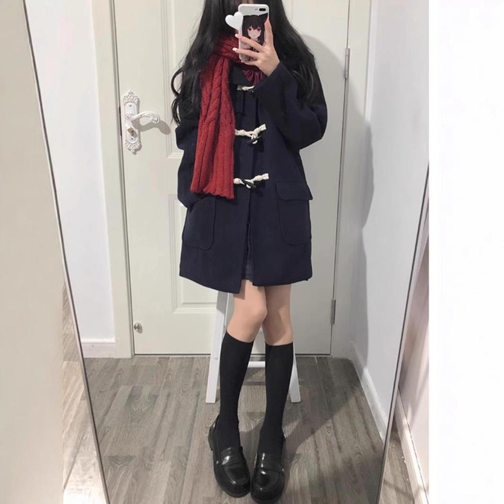 Japanese Academy Style Toggle Coat: Petite Wool and Cotton-Padded Winter Wear