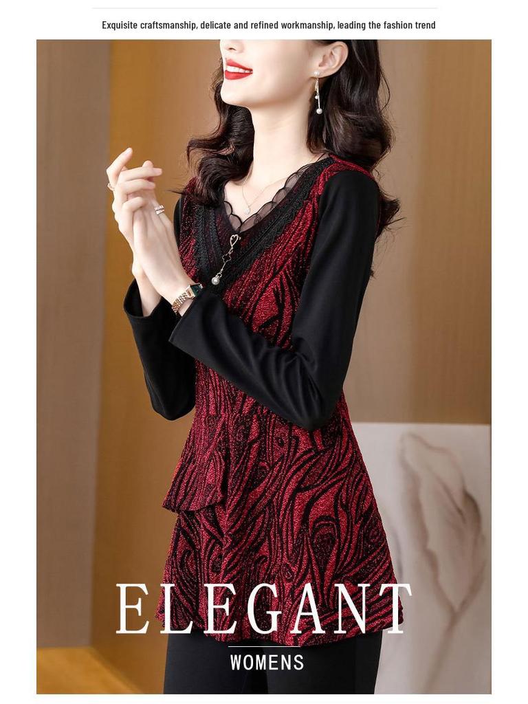 Fleece-Lined Slimming Plus Size Mid-Length Top - Autumn/Winter 2024 Korean Style