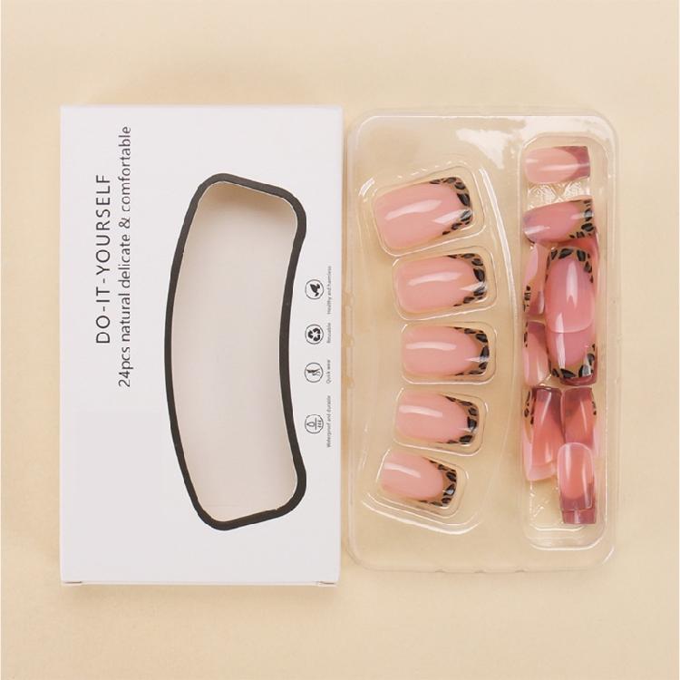 24 ks Krátké čtvercové francouzské Press On nehty Leopardí vzor Akrylové umělé nehty Pro manikúru kvality salonu Ozdoba na nehty