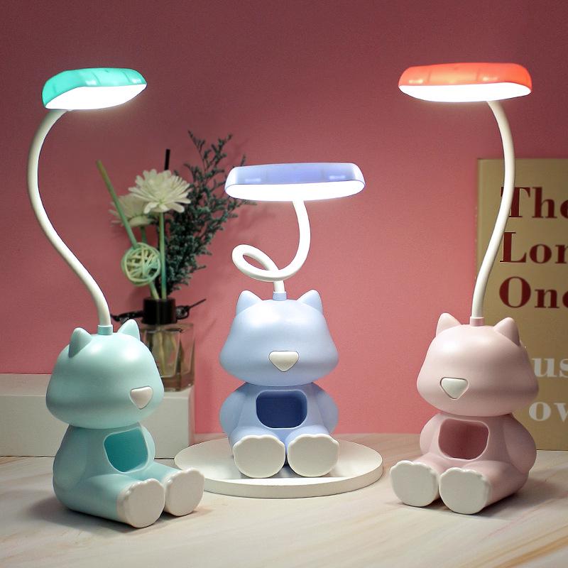 Cute Cat USB Desk Lamp & Phone Holder - Eye Protection, Student Dorm, Office & Bedside Use
