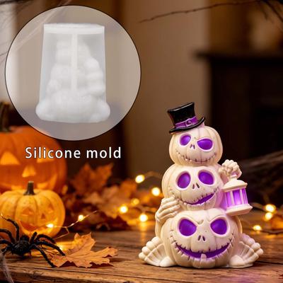 Halloween Pumpkin Skull Mold 3D 3-layer Silicone Decoration with Top Hat Skull Candles Mold for Baking Candy Gummy Soap Candle