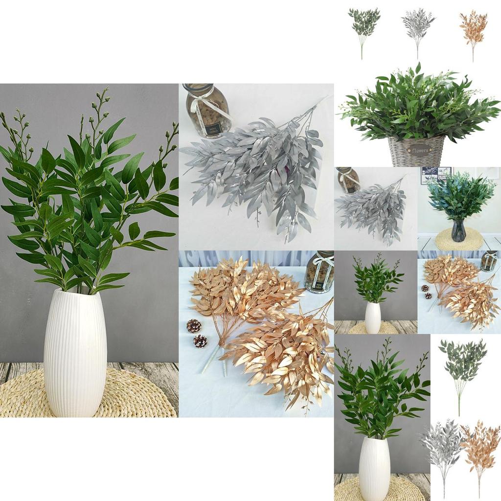 Elegant Gold Silver Green 55cm Fake Willow Leaf Eucalyptus For Home Decoration