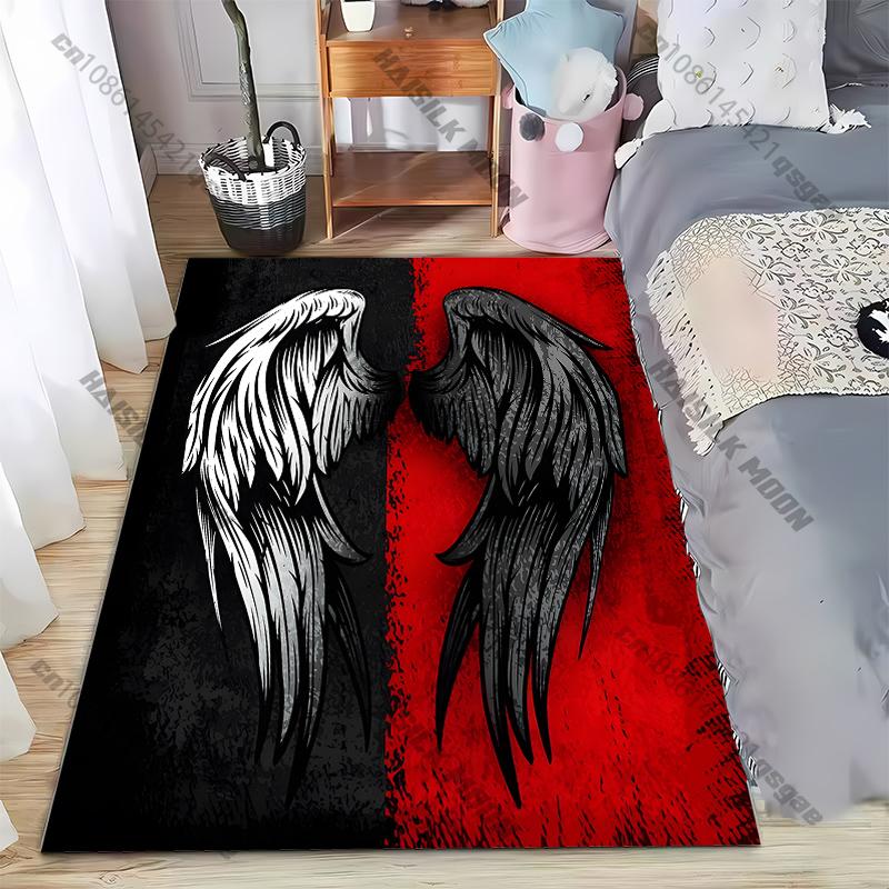 15 Sizes Black and White Wings Room Rug Street Fashion Carpet for Bedroom Living Room Floor Mat Home Decor Non-Slip Chair Rug