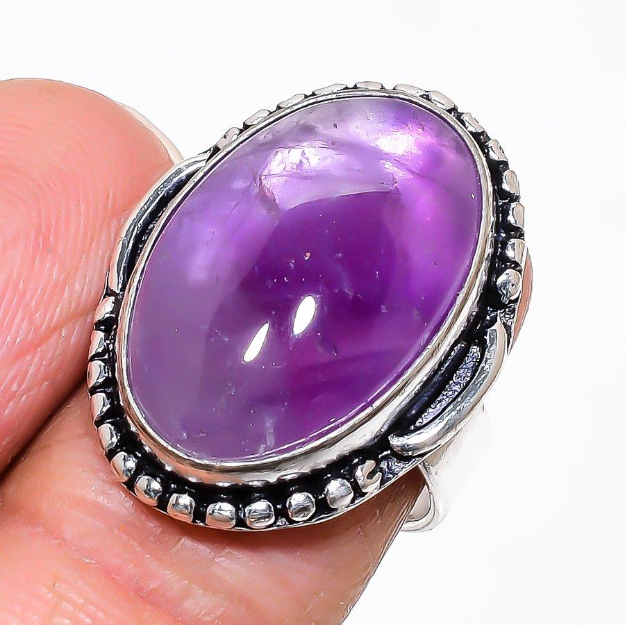 

Натуральний бурштиновий аметист Дорогоцінний камінь 925 Стерлінгове Срібло Ювелірна каблучка Розмір 7 AR-16485