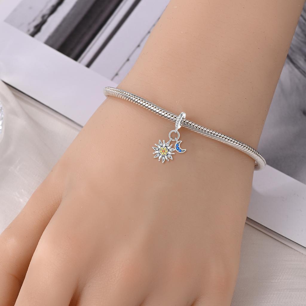 Original Copper Charms Luxury Sun Pendant Blue Moon Beads Fit Bracelet Diy Women Making Delicate Gift