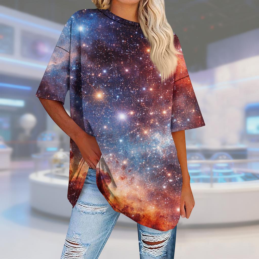 T-shirt de Manga Curta Casual com Estampa Moderna de Gola Redonda para Mulheres e Homens