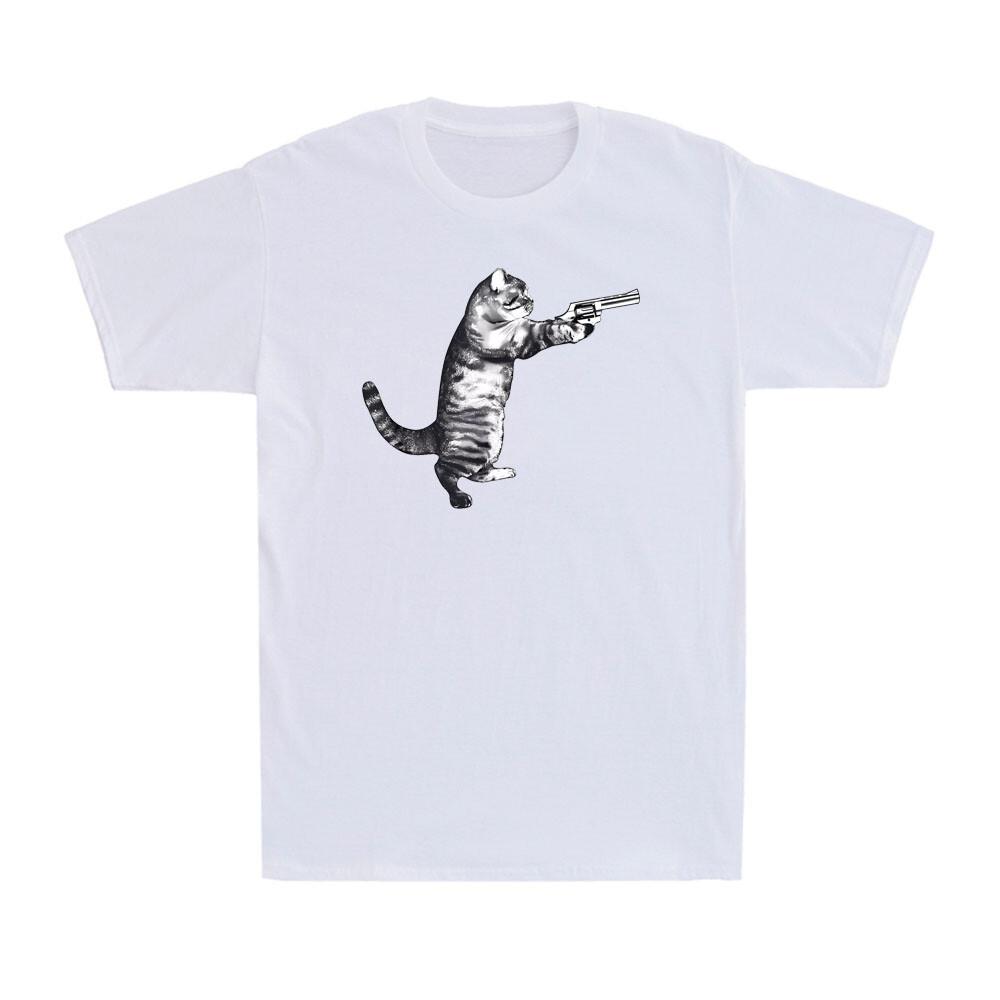 Gun Cat Funny Cat Kitten Gangster Meme Gift Ideas Tee Men s T-Shirt T-shirt XL
