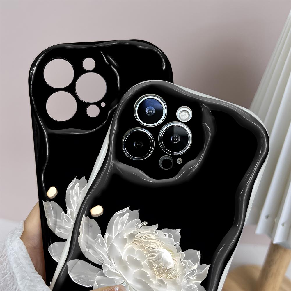 Kreslený vzor krémová textura pouzdro vlnitý okraj měkký silikonový kryt pouzdro na telefon pro iPhone Samsung Huawei Honor Xiaomi Redmi Infinix Tecno