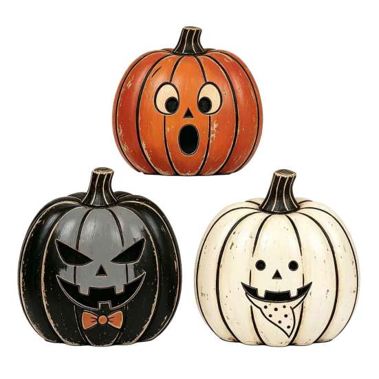 Retro Style Autumn Props 3/4Pcs Vintage Wooden Pumpkin Decor, Rustic Fall Tabletop Centerpiece, Farmhouse Table Decor Halloween Shelf Accent