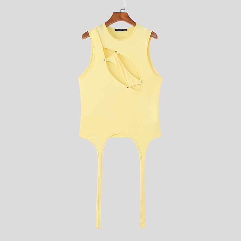 INCERUN Men Sexy Sleeveless Hollow Out Slim Party Fitted Short Tank Tops