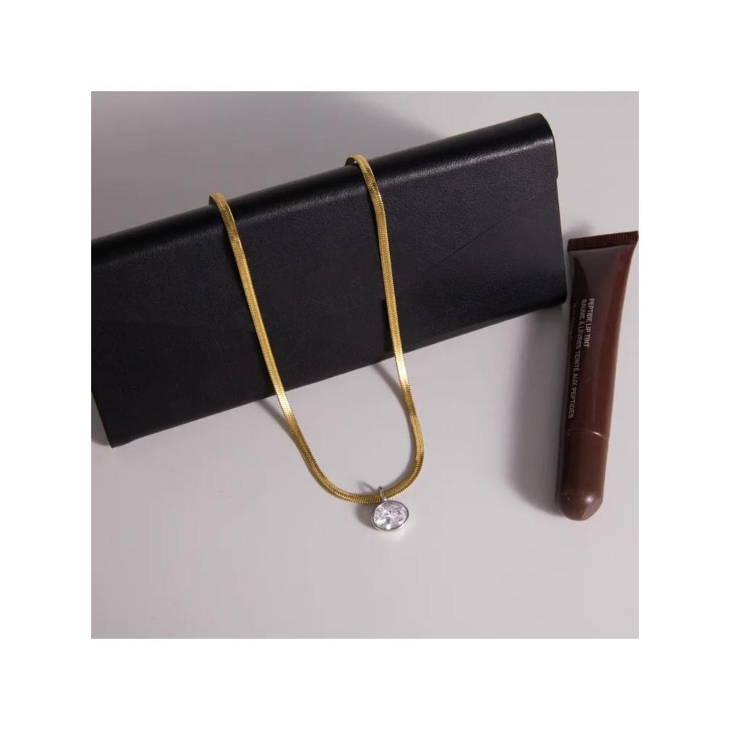 Classic Oval Zircon Pendant Necklace for Women 18K Gold PVD Plated Stainless Steel Snake Chain Necklace Fashion Jewelry