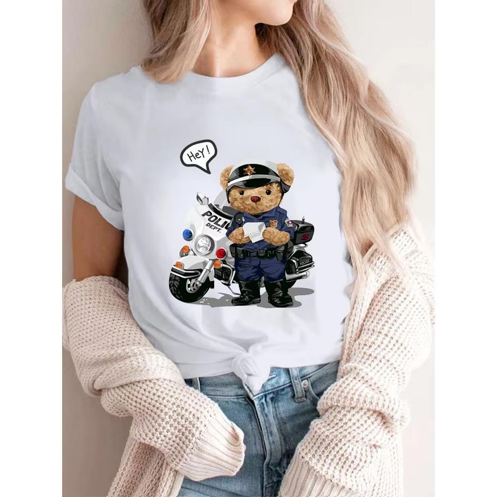 Lovely Traffic Police Bear T Shirt for  Men's  Women's   Hot Sale New Arrival  Bear Cartoon T-shirt  Camisa Graphic Hops Tee