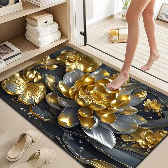 3D Floral Bath Mat Diatomaceous Earth Absorbent Floor Mat Non Slip Realistic Flower Bathroom Rug