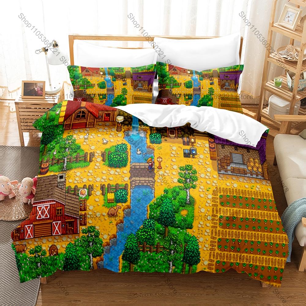 Stardew Valley 3PCS Bedding Set, Duvet Cover + 2 Pillowcases, Farm Game Print Soft Microfiber for Gaming Fans