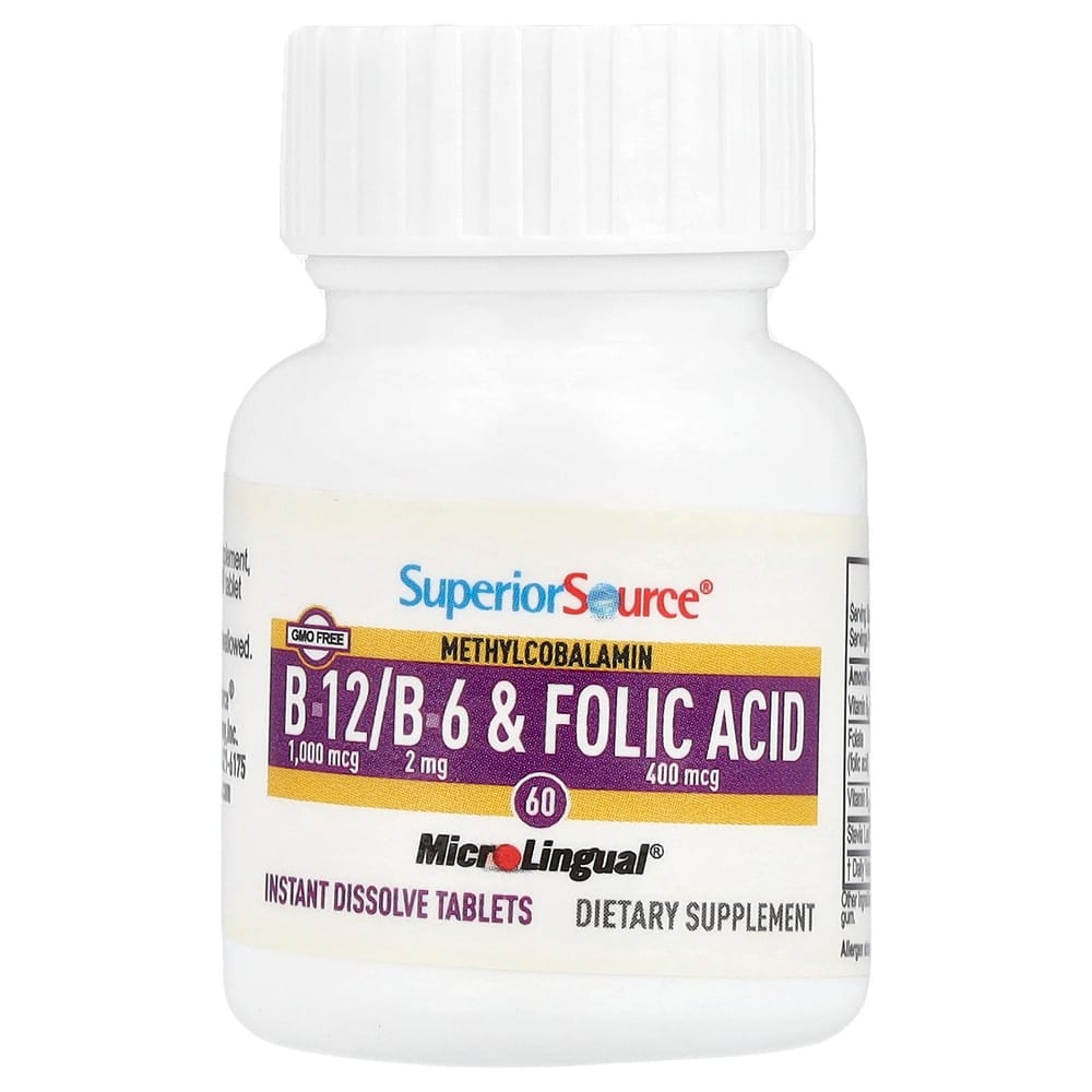 Superior Source Methylcobalamin B-12 B-6 & Folic Acid Rapid Dissolve MicroLingual Tablets, 60 Count