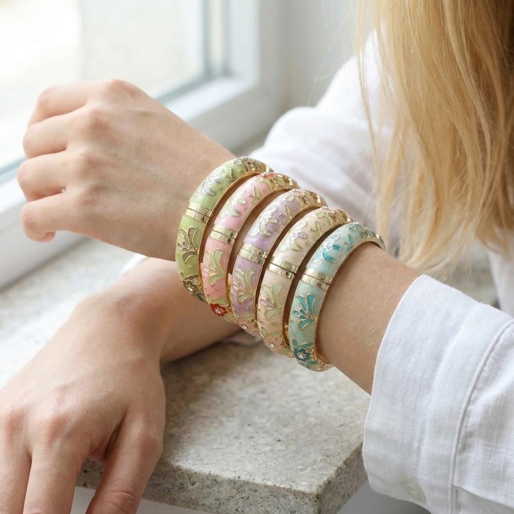 Floral Vintage Cloisonne Bangle Enamel Women's Hand Bracelet  Gifts for Women Girl