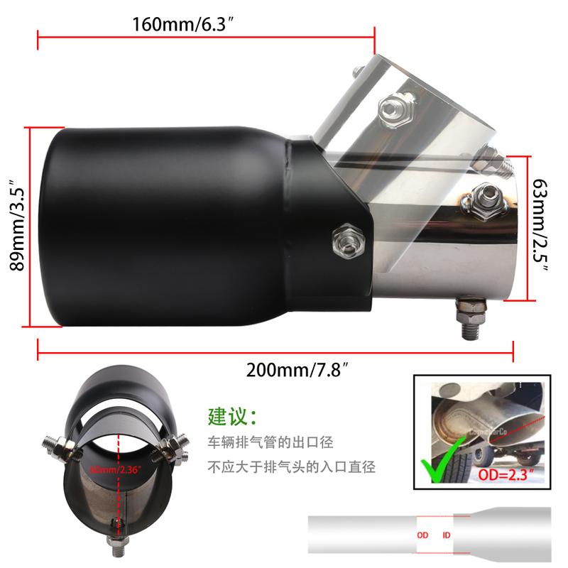 Stainless Steel Exhaust Tip 63mm/3.5"89mm Adjustable Universal Fit for Car SUV Single Rolled Edge Exhaust Pipe Tip with Bolt-On