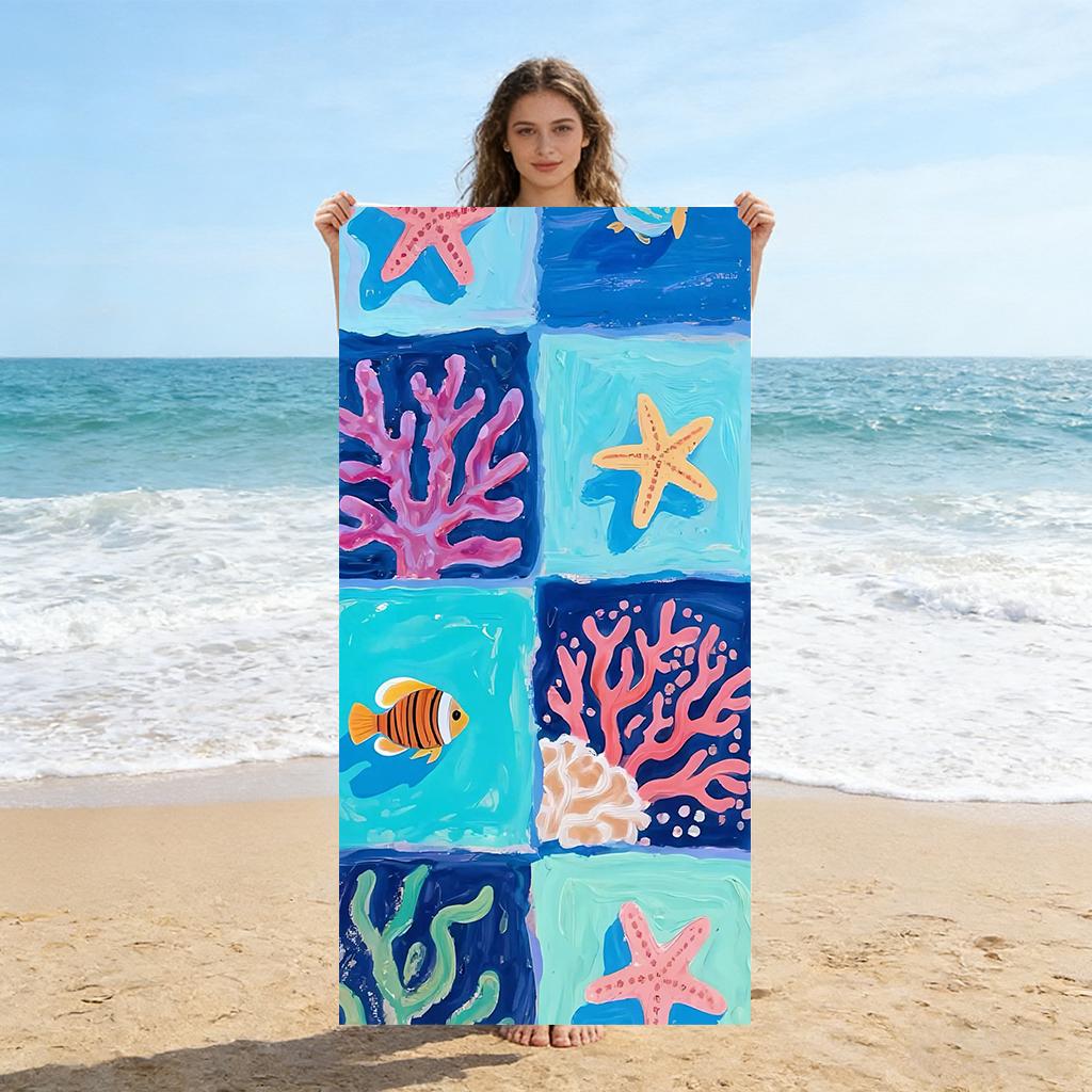 

Coral Starfish Beach Towel Quick-drying Super Absorbent Suitable for Swimming Beach Pool Gym Summer Gift for Friends Families W30*H60(CM)