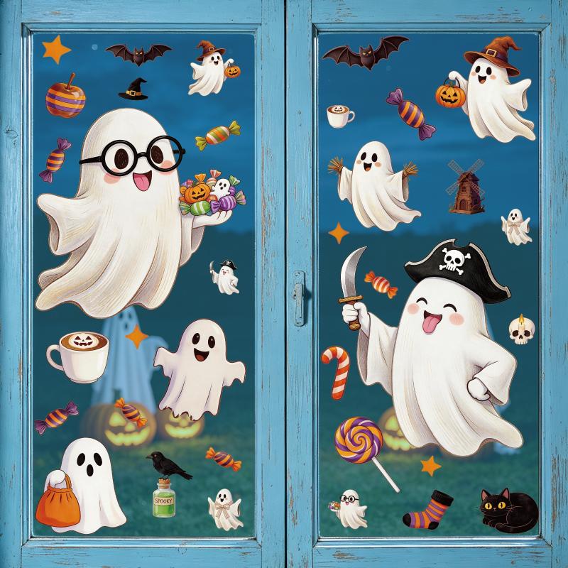 1/2/4/6/8 Blatt Halloween-Dekorationen Kreative Kürbis Geist Glasaufkleber Frohen Halloween-Tag Dekor