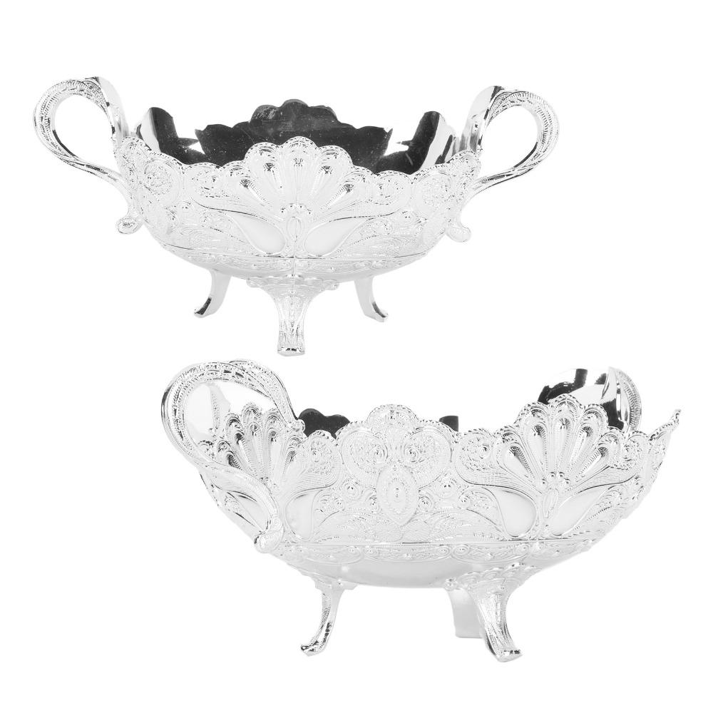 Peacock Alloy Serving Bowl Silver Quadrate Fruit Bowl Kitchen Countertops
