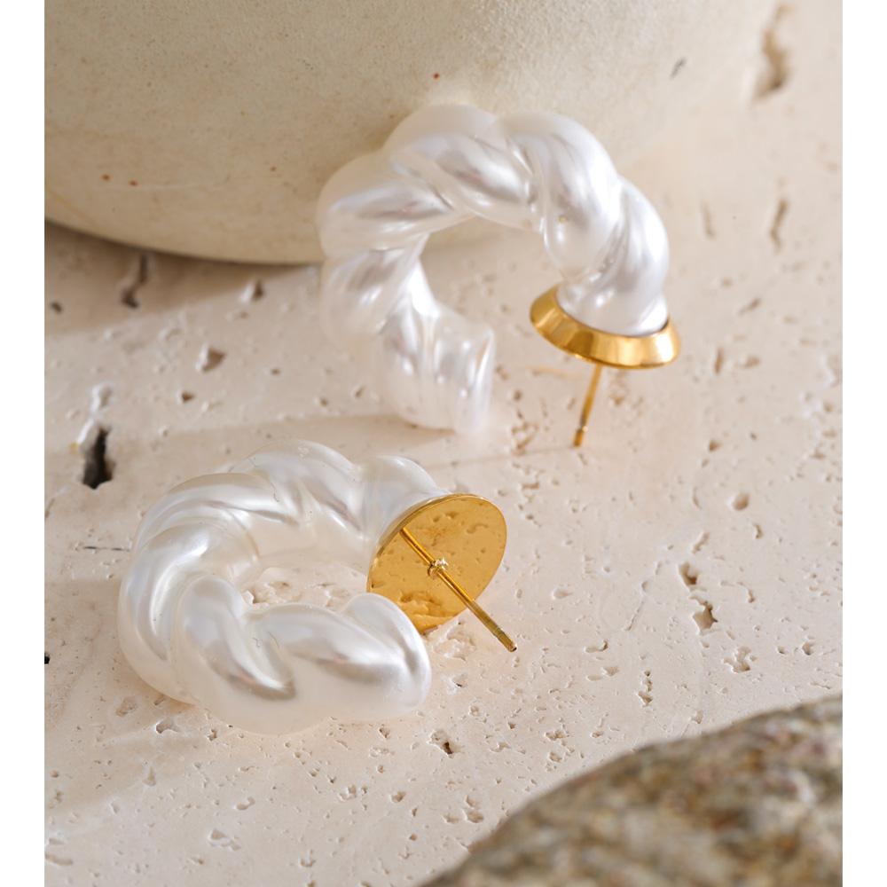 Eetit Perle Imitate Răsucite Geometrice Chic Cercei Ușori pentru Femei Oțel Inoxidabil Zilnic Bijuterii Moderne de Modă Impermeabile