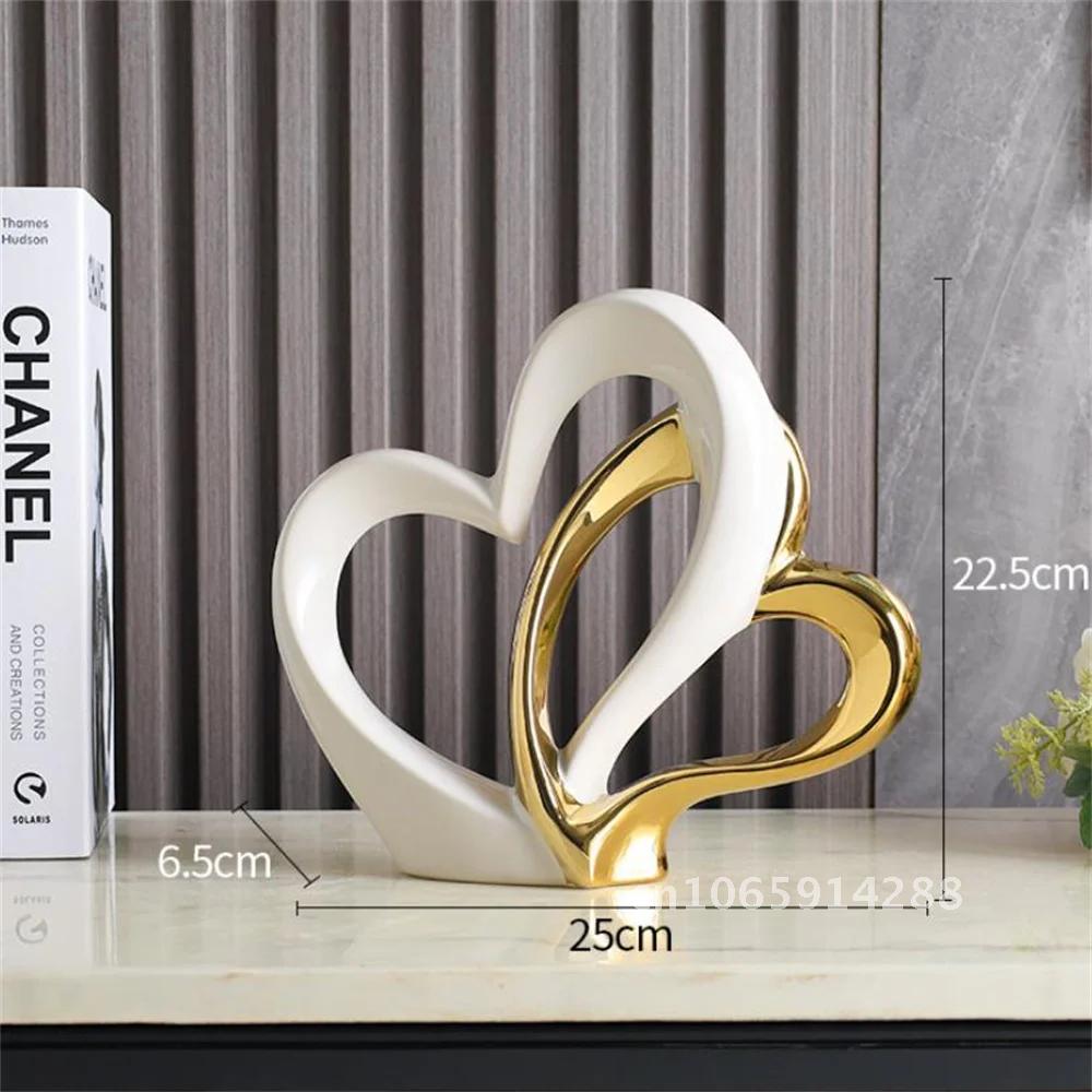 Modern Art Heart Shaped Minimalist Nordic Statue Living Love Electroplated DIY Room Ornament Sculpture Decoration Ceramic Table