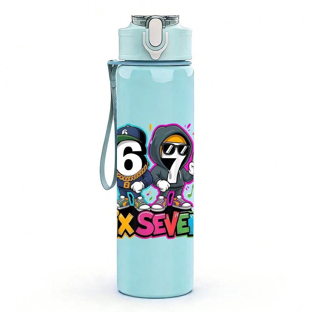 1PC Retro Number 68 Text Pattern 750ml Color Plastic Sports Water Bottle Leakproof Flip Straw Lid Suitable for Sports Office Home Use