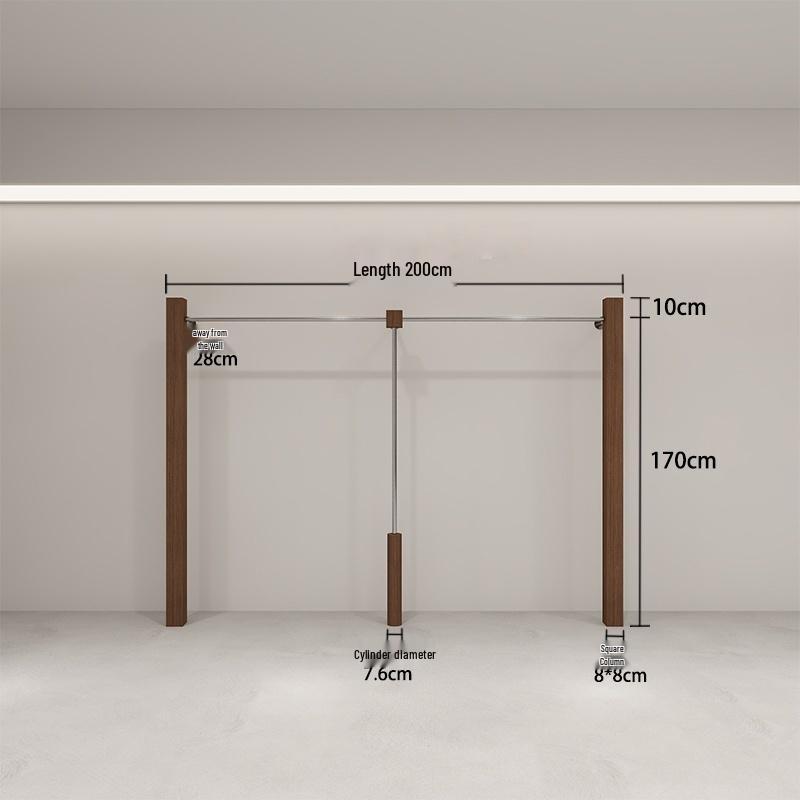 Wall-Mounted Imitation Walnut Women's Clothing Display Rack with Stainless Steel Floor-Standing Hanging Rod