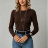 Maglietta a maniche lunghe a costine da donna, top basic casual